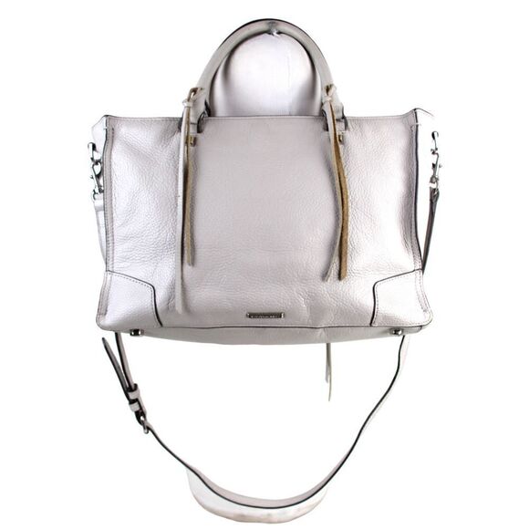 Rebecca Minkoff LIGHT GRAY GENUINE LEATHER SATCHEL SHOULDER BAG X-BODY HANDBAG - Picture 2 of 16